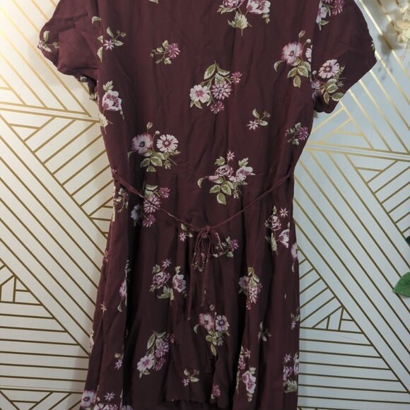 Abercrombie and Fitch Women's Plum Floral Button Down Mini Dress Tie Back Size M - Picture 7 of 7